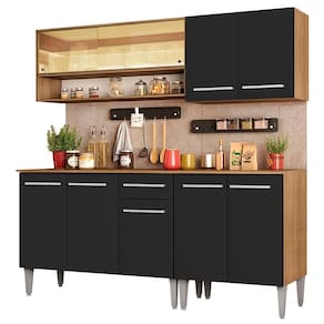 Cozinha Completa Madesa Balcão e Armário Vidro Rustic/preto