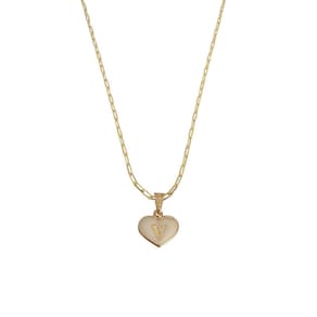 Colar Cartier 45Cm Coração Branco Letra V Banhado Ouro 18K