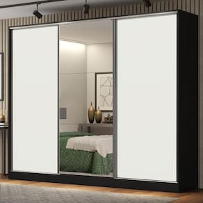 Guarda Roupa Casal Madesa Royale 3 Portas Correr Espelho Bco