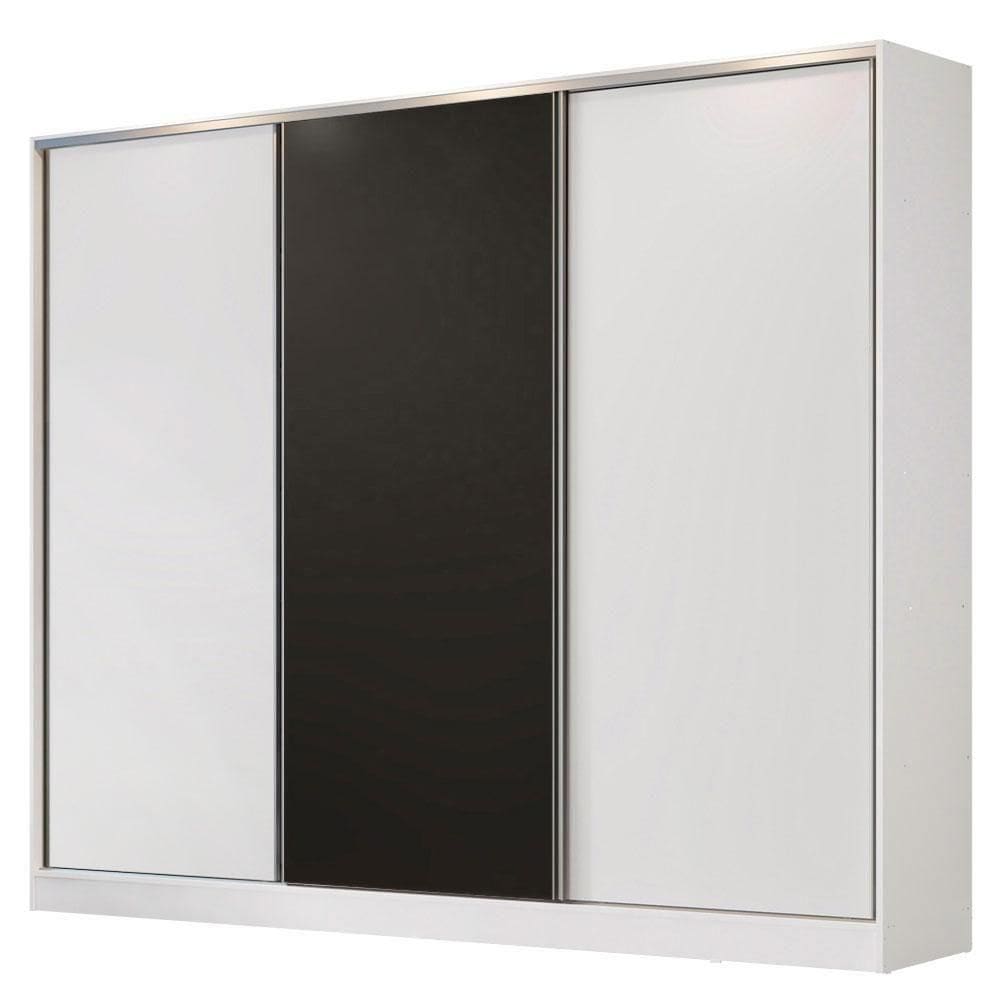 Guarda Roupa Casal Madesa 3 Portas de Correr Branco e Preto