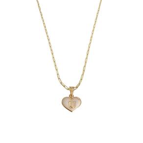 Colar Cartier 60Cm Coração Branco Letra U Banhado Ouro 18K