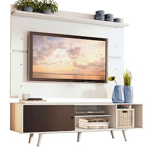 Rack Dubai e Painel até 65" com Pés Branco/preto Madesa
