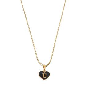 Colar Cartier 50Cm Coração Negro Letra U Banhado Ouro 18K