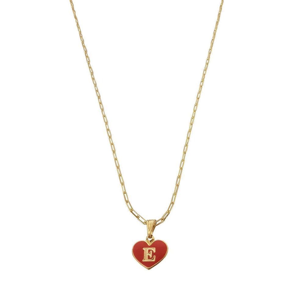 Colar Cartier 50Cm Coração Vermelho Letra E Banhado Ouro 18K
