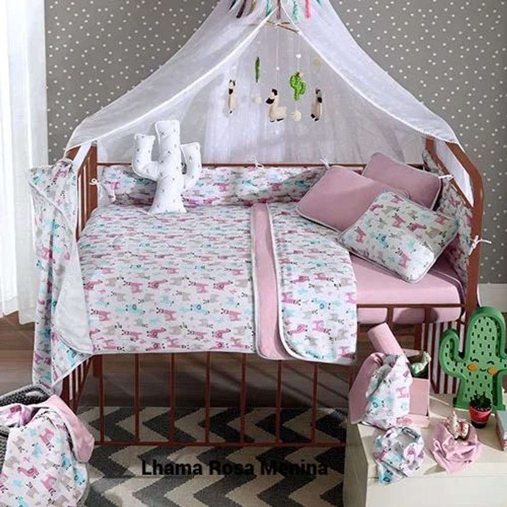 Kit Protetor Berço Bebe Menina E Menino 6 Peças 100% Algodão