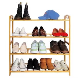 Sapateira Bambu 24 Sapatos 4 Prateleiras 12 Pares Organizador Casa Ecologica Madeira Desmontavel Portatil