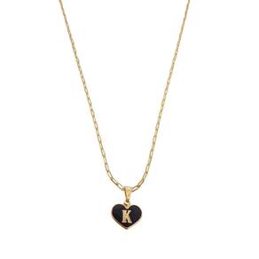Colar Cartier 50Cm Coração Negro Letra K Banhado Ouro 18K