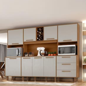 Armário De Cozinha Completa Com Adega 8 Portas 3 Gavetas Apollo Zanzini Areia/madeirado