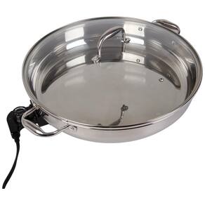 Frigideira Elétrica XL 40 cm CucinaPro 1810 em Inox c/ Tampa de Vidro e Alça, Redonda c/ Sonda de Temperatura Ajustável