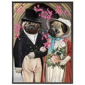 Quadro Decorativo Casamento Pug 24X18 C/Vidro Madeira Preta