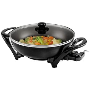 Panela Wok Elétrico OVENTE 33cm com Revestimento Antiaderente, Ideal para Família, 1400W de Potência, Controle de Temperatura, Tampa de