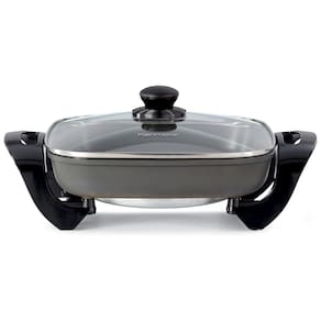 Panela Elétrica Kenmore 30x30cm com Controle de Temperatura - Antiaderente, Tampa de Vidro, Cabos, Grelha - Prepare Refogados e Assados com