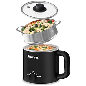 Panela Elétrica Topwit Hot Pot com Steamer, 1,6 L - Ideal para Macarrão Instantâneo, Sopas e muito mais - Cooker Portátil com Controle
