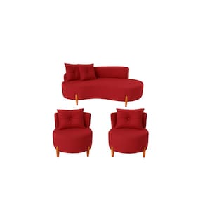 Conjunto 2 Poltronas + Sofá Curvo Orgânico Veludo Vermelho - Montanaris Decor
