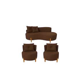 Conjunto 2 Poltronas + Sofá Curvo Orgânico Veludo Marrom - Montanaris Decor