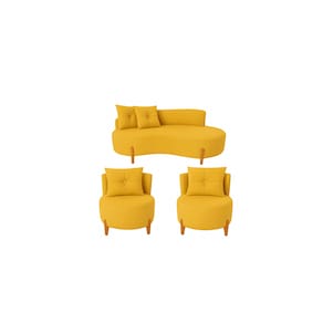Conjunto 2 Poltronas + Sofá Curvo Orgânico Veludo Amarelo - Montanaris Decor