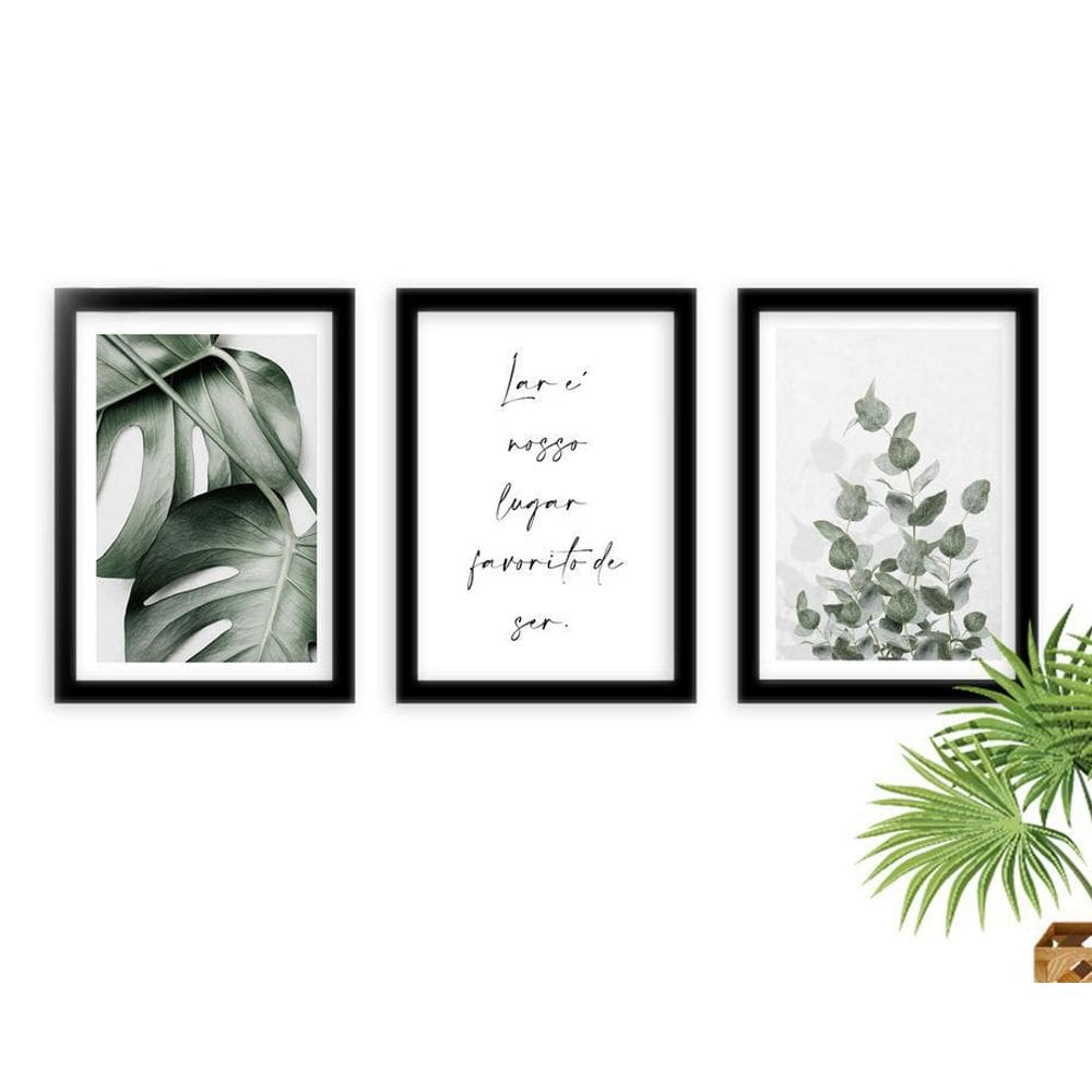 Kit 3 Quadros Decorativos Lar Plantas - 43x105cm