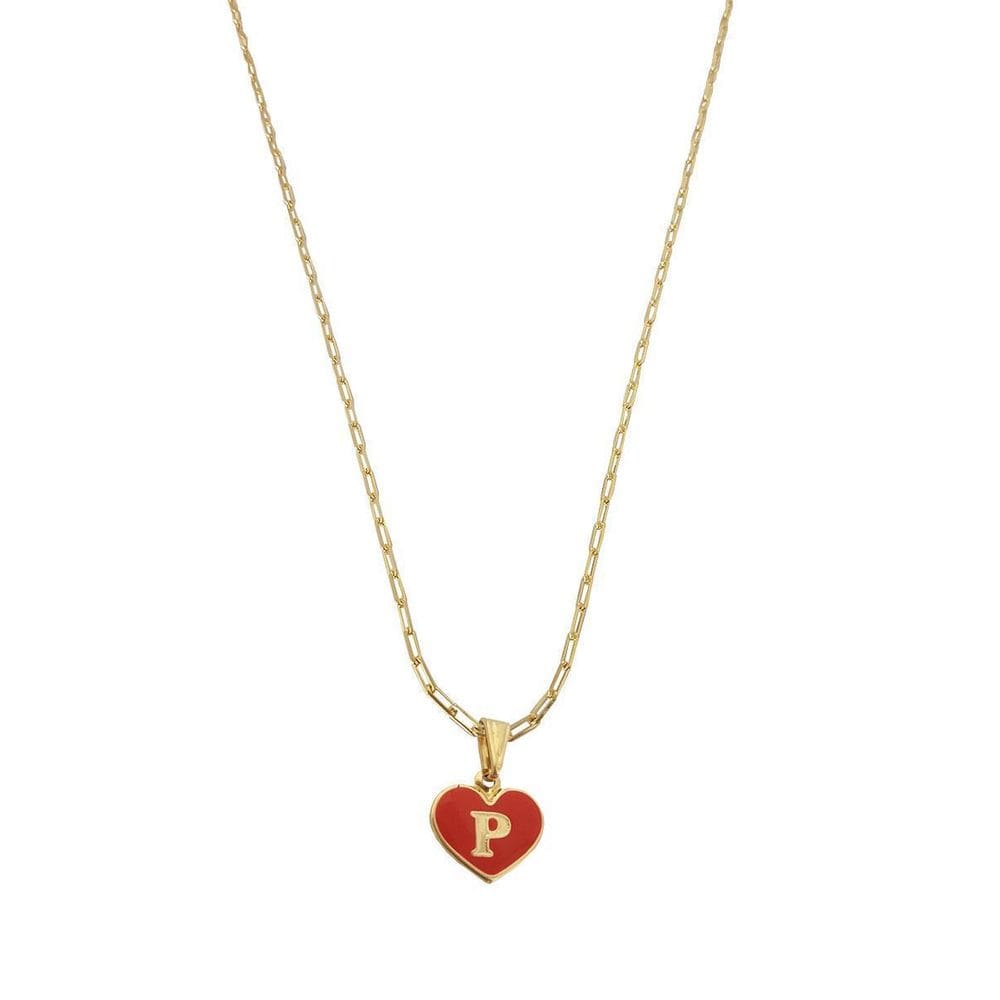 Colar Cartier 60Cm Coração Vermelho Letra P Banhado Ouro 18K