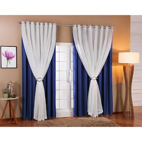 Cortina Voil Forro Blackout 7,00x2,70 Azul/Branco