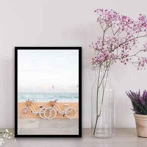 Quadro Fotografia Praia Bicicletas 45X34Cm - Com Vidro
