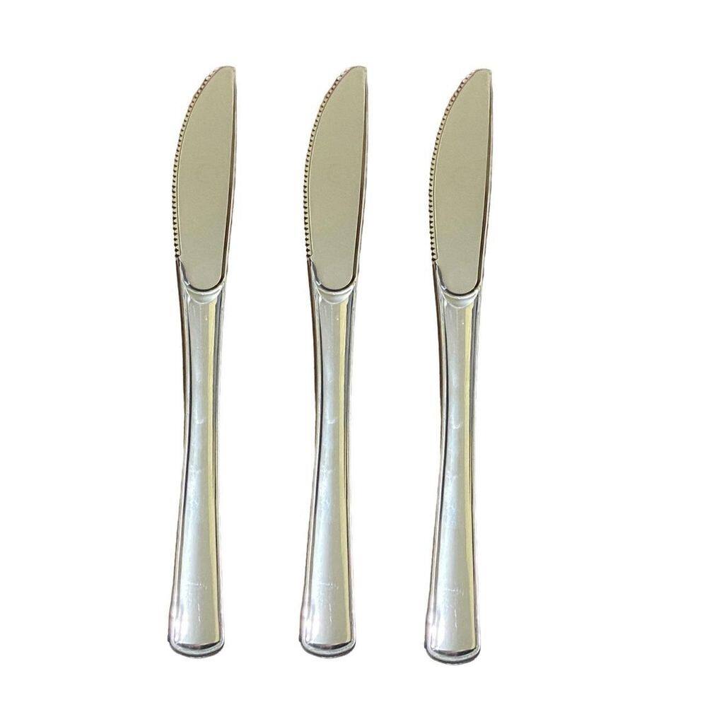Kit 48 Un Facas Refeição Luxo Plástico Prata 19,5Cm Festa