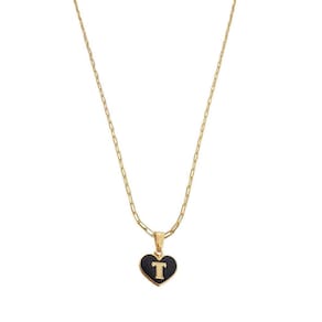 Colar Cartier 45Cm Coração Negro Letra T Banhado Ouro 18K