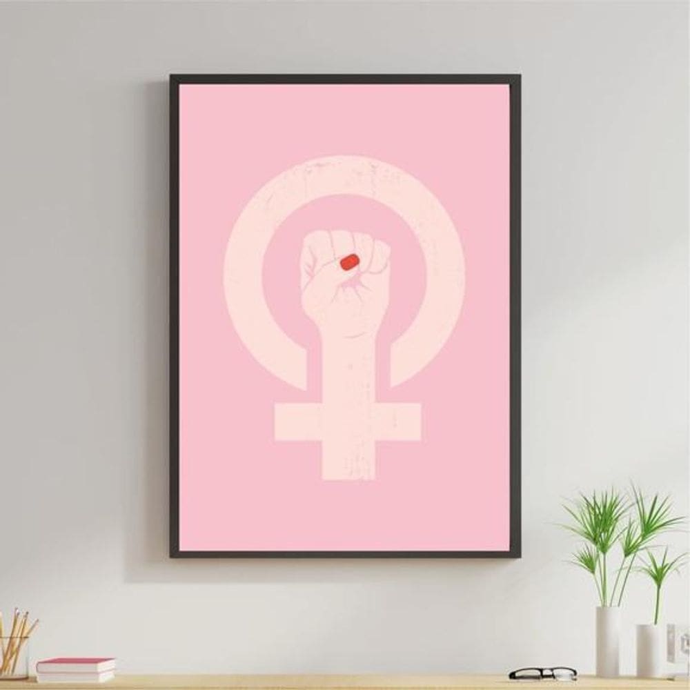 Quadro Feminismo 45X34Cm Com Vidro Moldura Preta