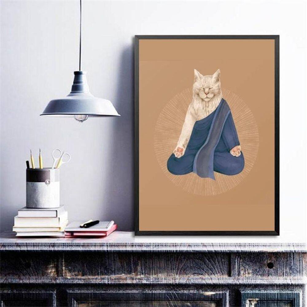 Quadro Decorativo Gato Praticando Yoga 33X24Cm