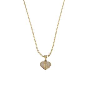 Colar Cartier 60Cm Coração Branco Letra D Banhado Ouro 18K