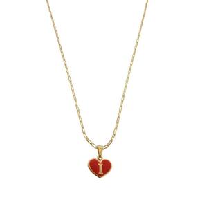 Colar Cartier 45Cm Coração Vermelho Letra I Banhado Ouro 18K