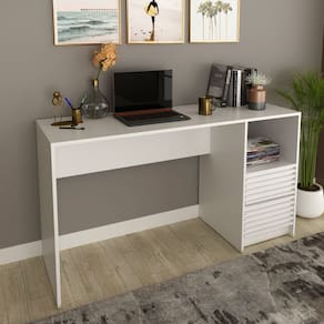 Mesa de Escritório com Gaveteiro Ripado 2 Gavetas ME4174 Branco