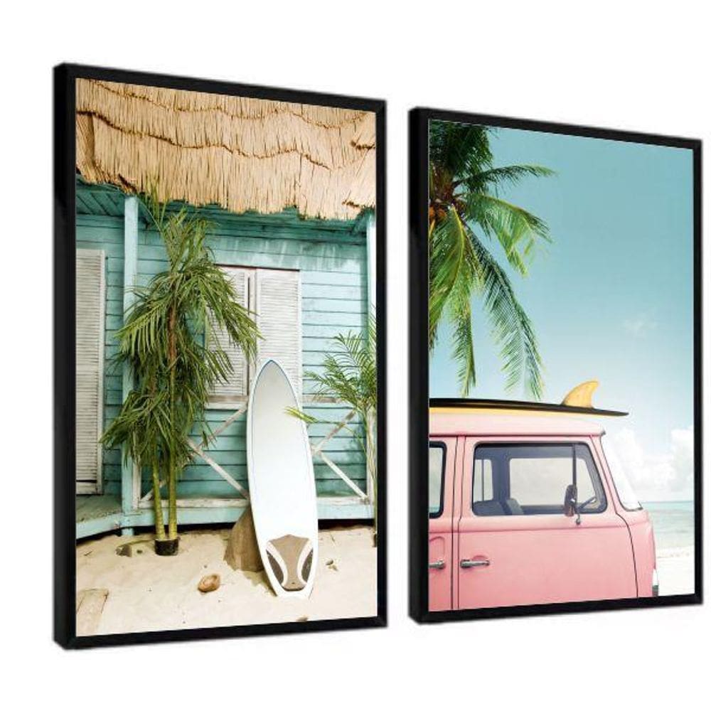 Quadros Decorativos Moldura Jogo Paisagem Praia Vintage Rosa