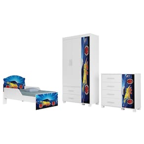 Quarto Infantil 3 Peças Com Mini Cama Carro Azul Z53        - Mpozenato