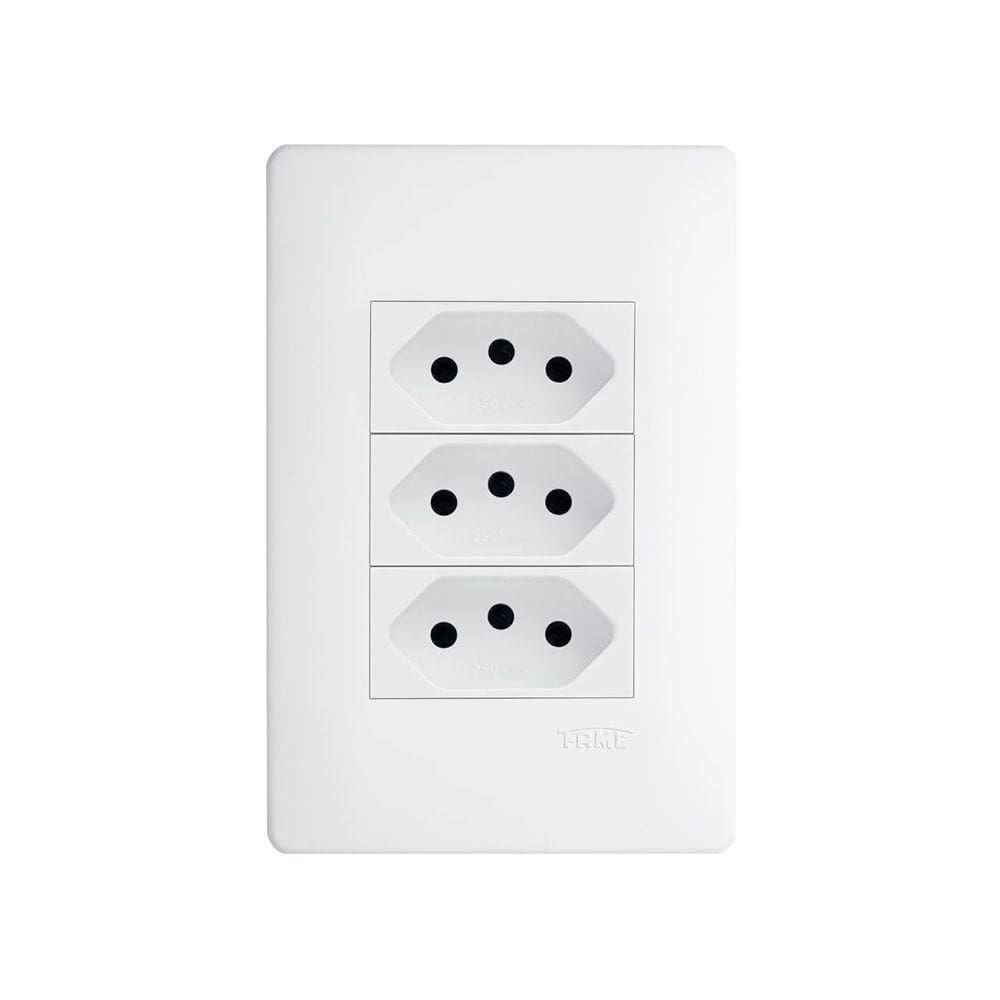 Tomada Tripla Fame Habitat 2p+t 10a Com Placa 4x2 Branca