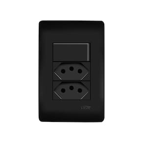 Interruptor Simples E Tomada Dupla 2p+t 10a Fame Habitat Black Com Placa 4x2 Preto