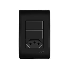 Interruptor Simples Duplo E Tomada 2p+t 10a Fame Habitat Black Com Placa 4x2 Preto