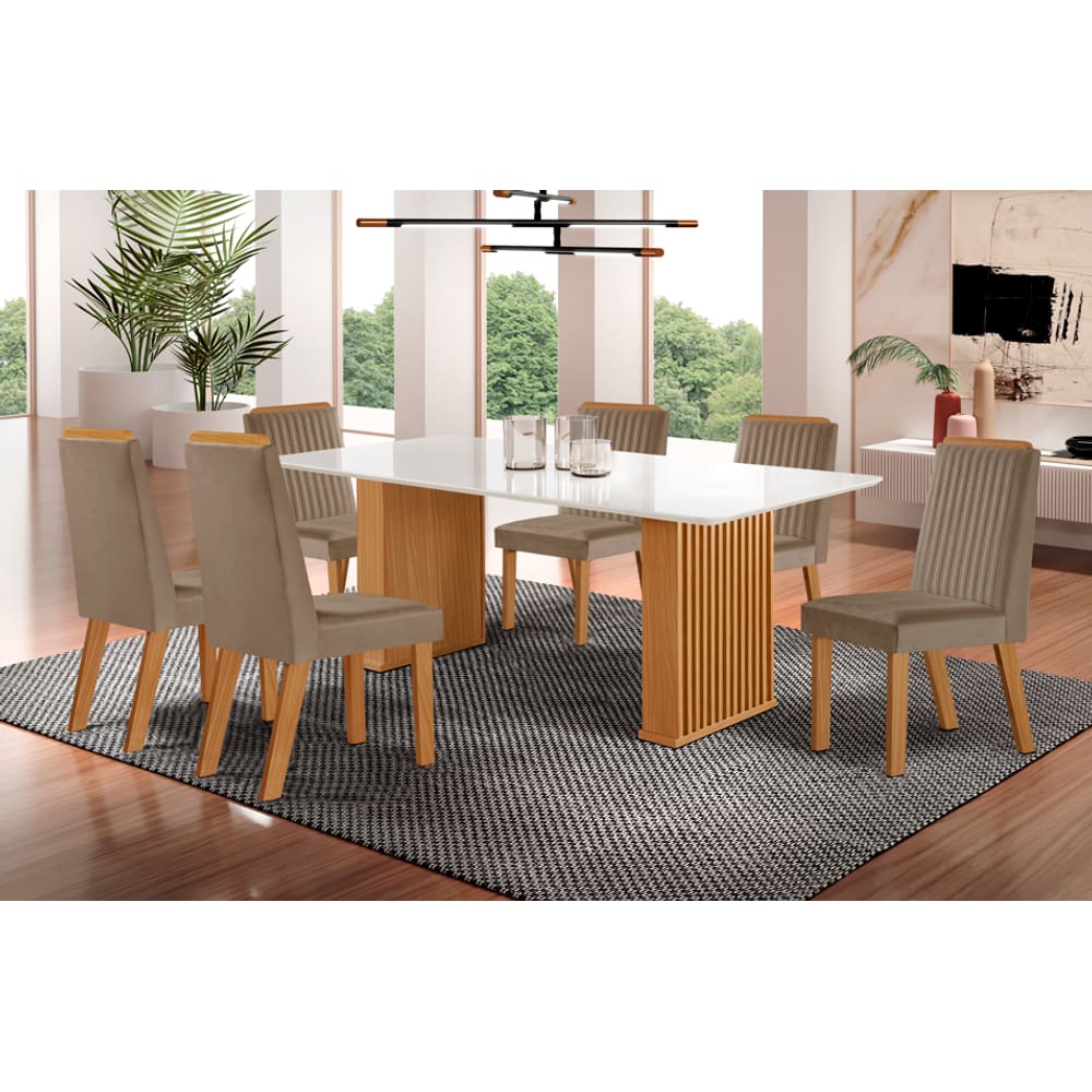Mesa Imperatriz 180x90 6 Cadeiras Riviera - LJ Móveis