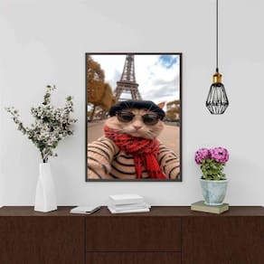 Quadro Foto Selfie Gata Em Paris 24X18Cm - Com Vidro