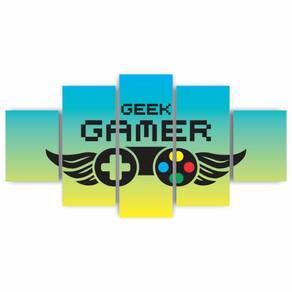 Kit Quadros Mdf Gamer Geek Controle Azul Amarelo