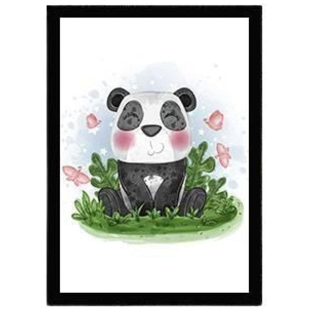 Quadro Infantil Aquarela Pandinha Moldura Preta 24X18Cm