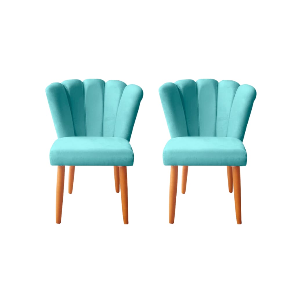Kit 2 Cadeiras De Jantar Estofadas Reforçada Decorativa Pétala Suede Azul Tifany