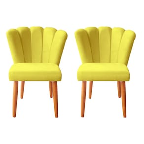 Kit 2 Cadeiras De Jantar Estofadas Reforçada Decorativa Pétala Suede Amarelo