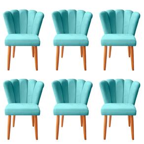 Kit 6 Cadeiras De Jantar Estofadas Reforçada Decorativa Pétala Suede Azul Tifany