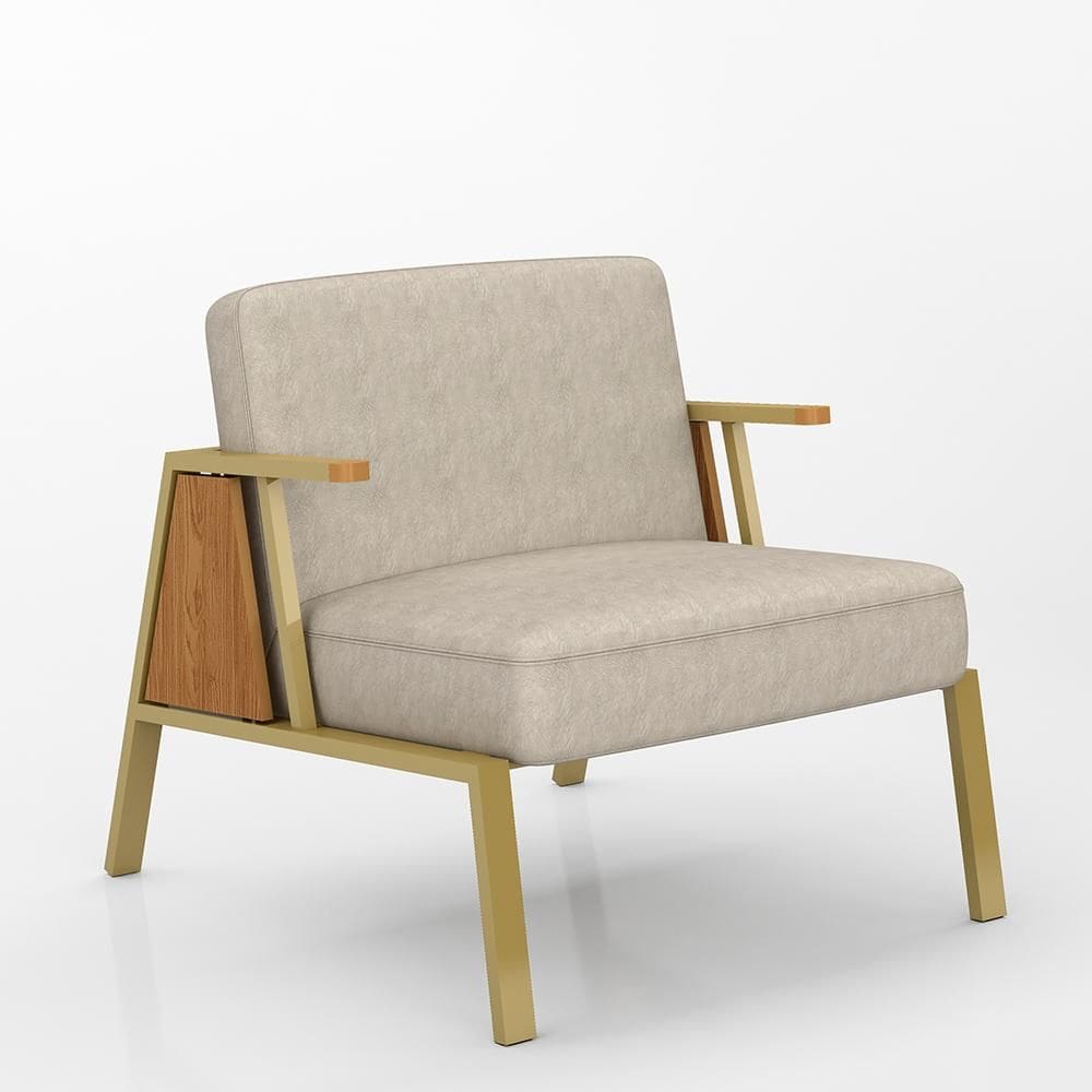 Poltrona Estofada Newark Industrial Dourado/cinamomo/suede Bege - M.a