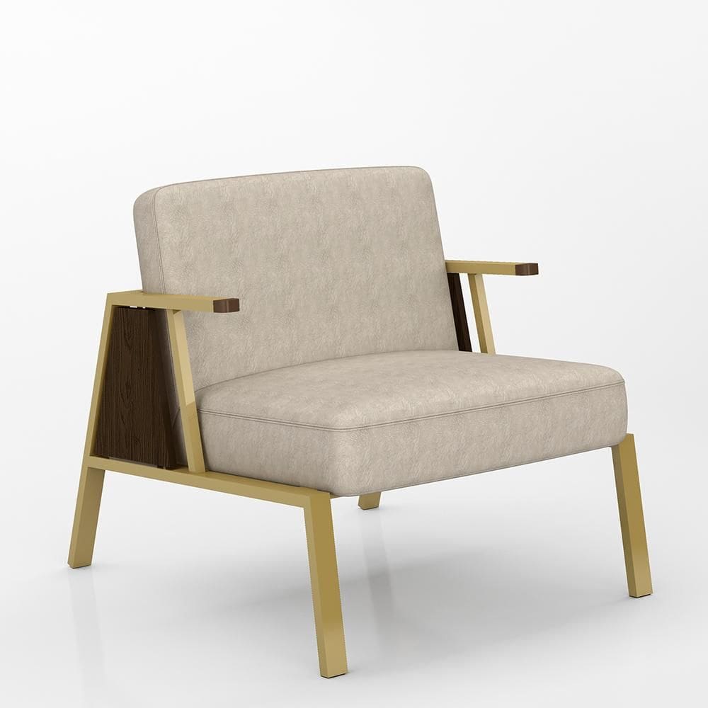 Poltrona Estofada Newark Industrial Dourado/imbuia/suede Bege - M.a