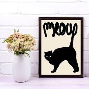 Quadro Gato Preto Meow 24X18Cm - Com Vidro - Madeira Preta