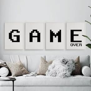Quadros Game Over PB 24x18cm - Kit 4 Moldura Branca