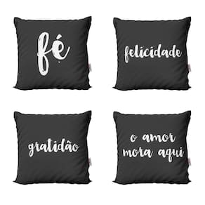 Kit 4 Almofadas Decorativas Pretas Com Frases Gratidão 40X40