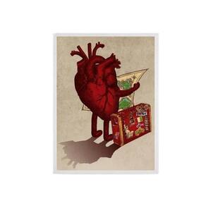 Quadro Decorativo Coração Viajante 24X18 Com Vidro - Branca