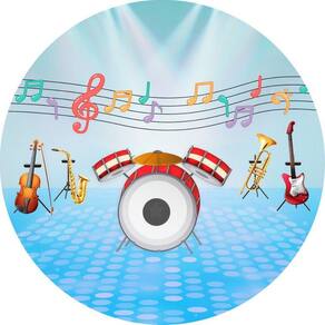 Painel Redondo Tecido Sublimado 3D Musical Frd-5793